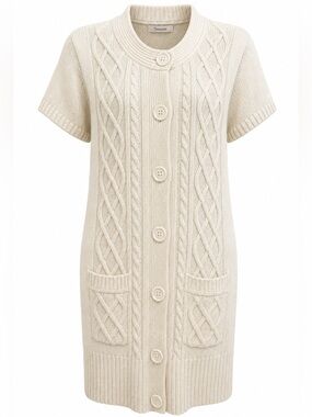 Snazzie Cream Cable Knit Long Cardigan Sweater Dress Size Medium